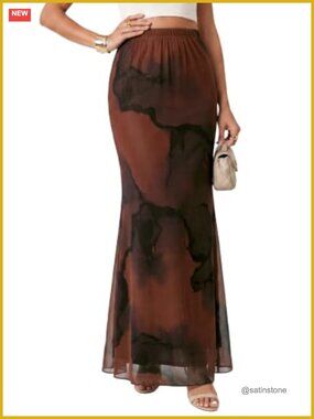 Women's High Waist Mermaid Maxi Skirt Floral Mesh Bodycon